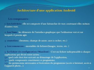 Architecture dune application Android Les composants 1 Les