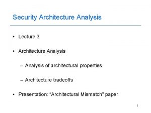 Security Architecture Analysis Lecture 3 Architecture Analysis Analysis