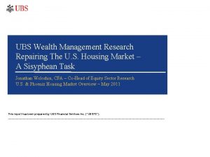 UBS Wealth Management Research Repairing The U S