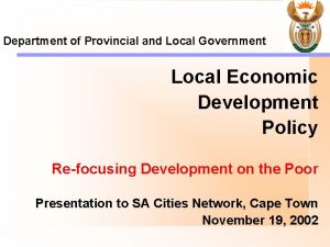 Department of Provincial and Local Government Local Economic