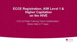 ECCE Registration AIM Level 1 Higher Capitation on