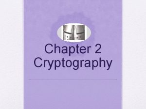 Chapter 2 Cryptography Content Cryptography Encryption Principal Algorithm