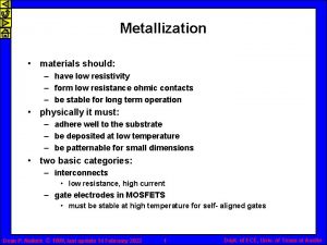 Metallization materials should have low resistivity form low