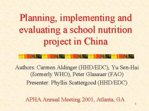 Planning implementing and evaluating a school nutrition project