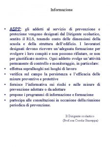 Informazione ASPP gli addetti al servizio di prevenzione