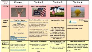 Week of 525 Choice 1 Choice 2 Choice
