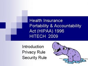 Health Insurance Portability Accountability Act HIPAA 1996 HITECH