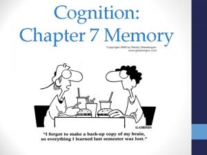 Cognition Chapter 7 Memory Cognition The way in
