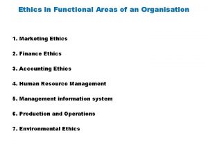 Ethics in Functional Areas of an Organisation 1