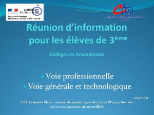 Runion dinformation pour les lves de 3me Collge