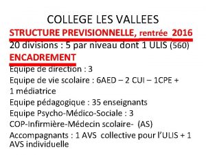 COLLEGE LES VALLEES STRUCTURE PREVISIONNELLE rentre 2016 20