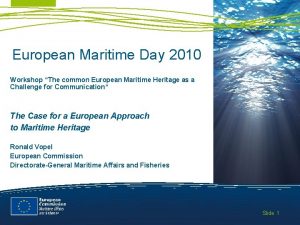 European Maritime Day 2010 Workshop The common European