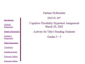 Darlene Hofmeister Introduction Students Perspective Parents Perspective Teachers