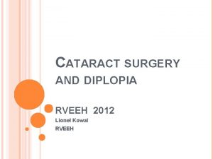 CATARACT SURGERY AND DIPLOPIA RVEEH 2012 Lionel Kowal
