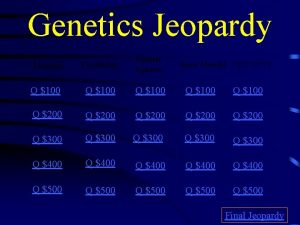 Genetics Jeopardy Mendel Vocabulary Punnett Squares Q 100