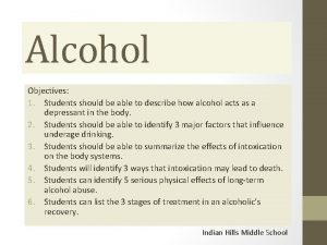 Alcohol Objectives 1 Students should be able to