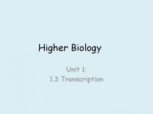 Higher Biology Unit 1 1 3 Transcription Revision