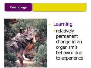Psychology Learning relatively permanent change in an organisms