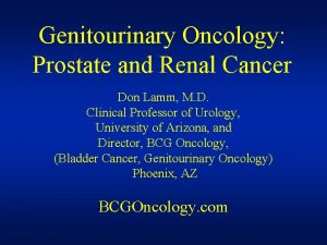 Genitourinary Oncology Prostate and Renal Cancer Don Lamm