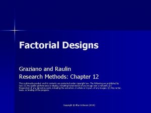 Factorial Designs Graziano and Raulin Research Methods Chapter