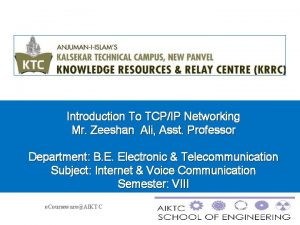 Introduction To TCPIP Networking Mr Zeeshan Ali Asst