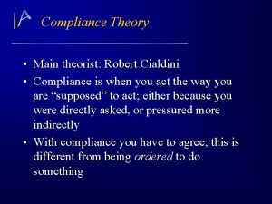 Compliance Theory Main theorist Robert Cialdini Compliance is