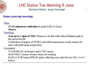 LHC Status Tue Morning 5 June Bernhard Holzer