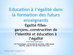 Education lgalit dans la formation des futurs enseignants