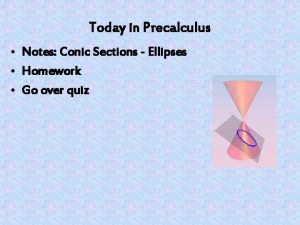 Today in Precalculus Notes Conic Sections Ellipses Homework