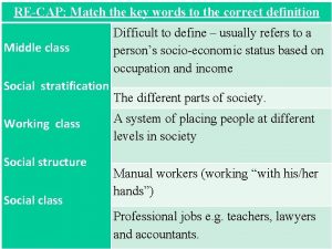 RECAP Match the key words to the correct