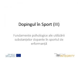 Dopingul n Sport III Fundamente psihologice ale utilizrii