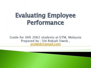 Evaluating Employee Performance Guide for UHS 2062 students