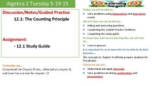 Algebra 2 Tuesday 5 19 15 DiscussionNotesGuided Practice