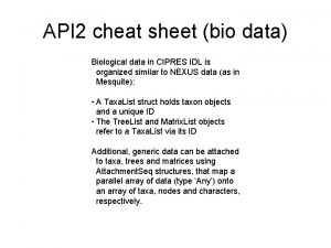 API 2 cheat sheet bio data Biological data