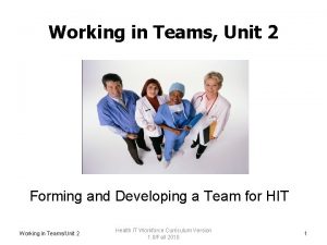 Working in Teams Unit 2 Forming and Developing