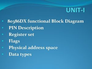 UNITI 80386 DX functional Block Diagram PIN Description