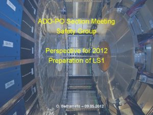 ADOPO Section Meeting Safety Group Perspective for 2012