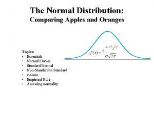 The Normal Distribution Comparing Apples and Oranges Topics