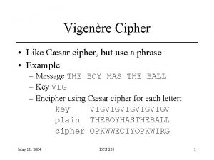 Vigenre Cipher Like Csar cipher but use a