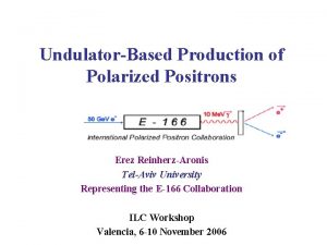 UndulatorBased Production of Polarized Positrons Erez ReinherzAronis TelAviv