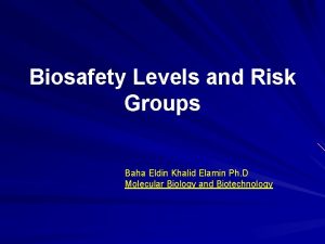 Biosafety Levels and Risk Groups Baha Eldin Khalid