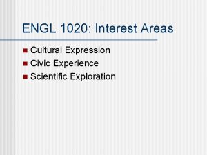 ENGL 1020 Interest Areas Cultural Expression n Civic