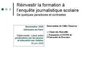 Rinvestir la formation lenqute journalistique scolaire De quelques