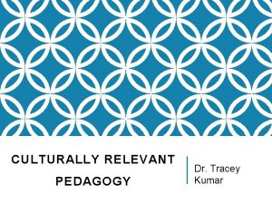 CULTURALLY RELEVANT PEDAGOGY Dr Tracey Kumar QUICK WRITE