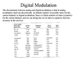 Digital Modulation The discontinuity between analog and digital