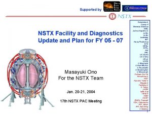 Supported by NSTX Facility and Diagnostics Update and