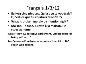 Franais 1312 Ecrivez cinq phrases Questce tu voudrais