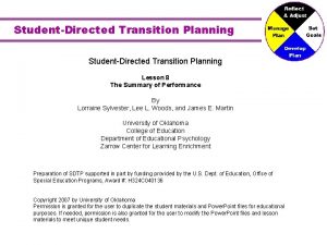 StudentDirected Transition Planning Lesson 8 The Summary of