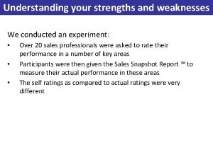 Understanding your strengths and weaknesses We conducted an