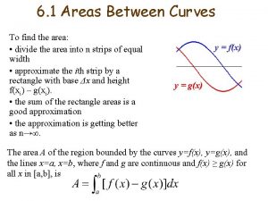 6 1 Areas Between Curves To find the